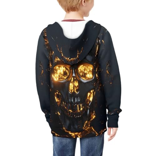 Teens Kids Boys 3D Skull Printed Long Sleeve Full Zipper Up Hoodie with Big Pocket4