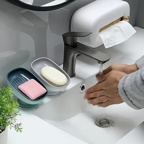 Image of YANCI Self-Draining Soap Dish for Bathroom & Kitchen - Slanted Design Keeps Soap Dry - Durable, Easy to Clean Holder for Bar Soap (Blue, Pack of 1)