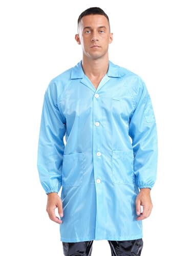 Image of YiZYiF Men Professional Lab Coat Long Sleeve Resistant Mechanical Dustproof Work Coat Overall Uniform