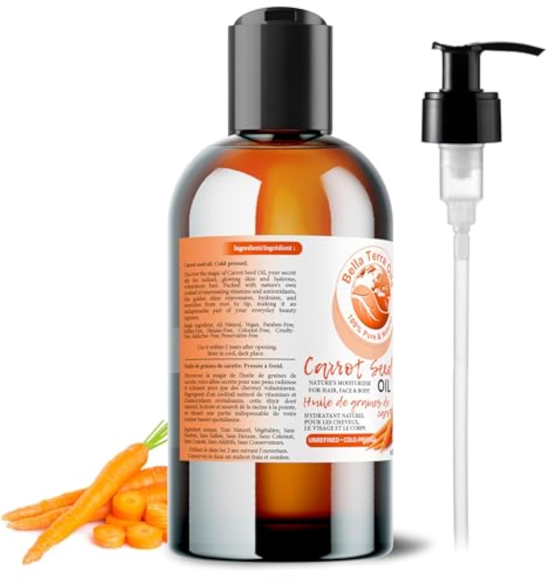 Carrot Seed Oil, 8oz, Cold-pressed Organic