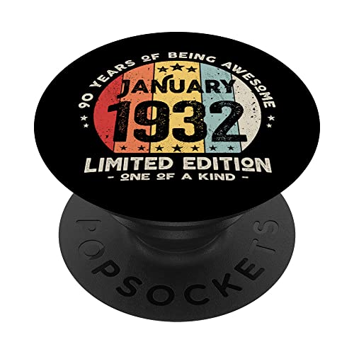 Regalo 90 años Cumpleaños Hombre Mujer - Enero 1932 PopSockets PopGrip Intercambiable