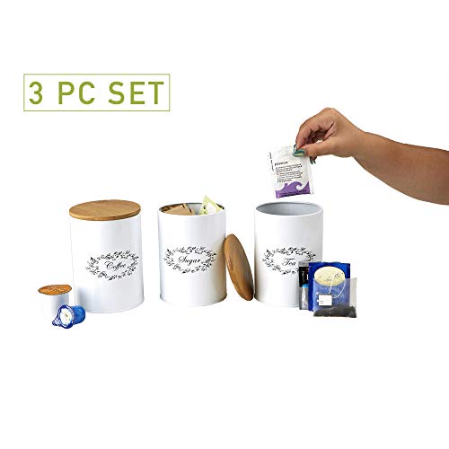 Mind Reader 3-Piece Metal Canister Set For Kitchen Coffee Sugar Tea and More