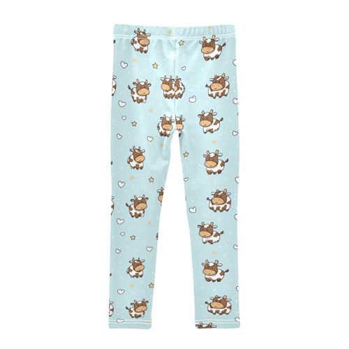 Vdsrup Girls Leggings Cartoon Cow Cyan Kids Length Leggings Pants Athletic Yoga Pants Toddler Tights Trousers 4T2