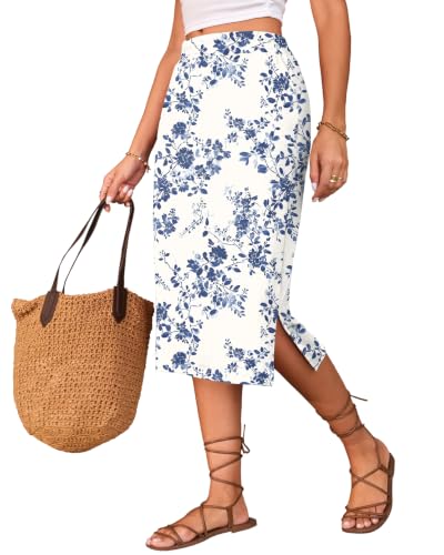 Image of Naggoo Midi Skirts for Women Summer Elastic High Waisted Side Slit Long Skirts