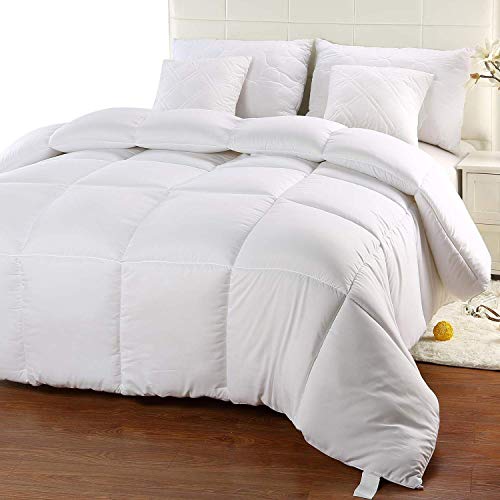 Decomil All-Season White Down Alternative Quilted Comforter - Corner Duvet Tabs - Hypoallergenic - Plush Microfiber Fill - Machine Washable - Duvet Insert - Stand-Alone Comforter - Queen Size 88