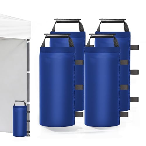 112 LBS Sand Bags for Canopy Weights – 4 Pack Heavy Duty Sandbags with Handle, Leak-Proof Oxford Cloth, Wind Resistant Weights for Beach Umbrella, Awning, Camping, Outdoor Events-Blue