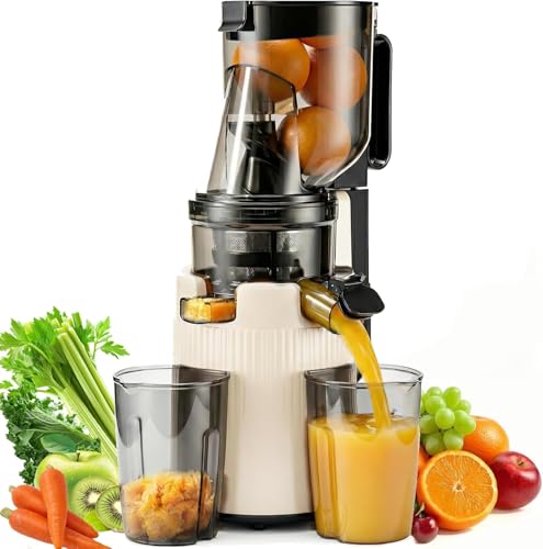 AIZYZYO Cold Press Juicer Machine 2L, Masticating Slow Electric Juicer with130mm Feeding Chute, 3-Min 10 Cups High-Yield Juicing, 400W, High Juice Yield,Easy to Clean