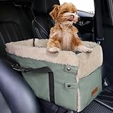 Center Console Dog Car Seat for Small Dogs,PU Leather Small Dog Car Booster Seat,Washable Foldable with Safe Protection Hooks Adjustable Straps and Storage Pocket Pet Up to 15lbs-Green
