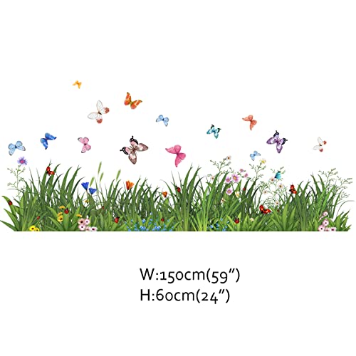 Runtoo Green Grass Wall Corner Stickers Flowers Butterfly Baseboard Skirting Line Wall Decals Window Clings Bedroom Living Room Kitchen Decor (W:59 inches) - Image 4