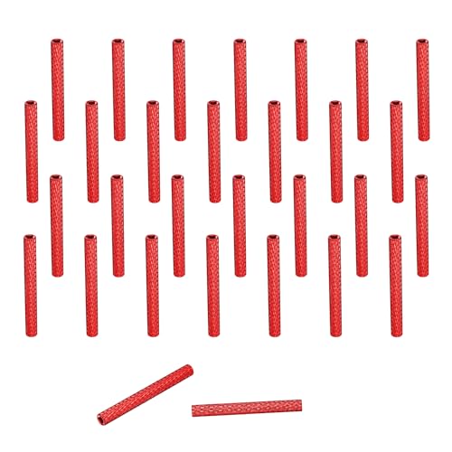 Image of sourcing map 30 Pcs M3 x 45mm Knurled Aluminum Standoff Mesh Spacer Column for FPV Drone RC Airplane Racing Car Simracing, Red
