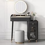 AYCDL Tocador, Mesa de tocador con 2 cajones deslizantes y Silla, Espejo con atenuación de Pantalla táctil de 3 Colores, Juego de tocador de Maquillaje Moderno para niñas y muj