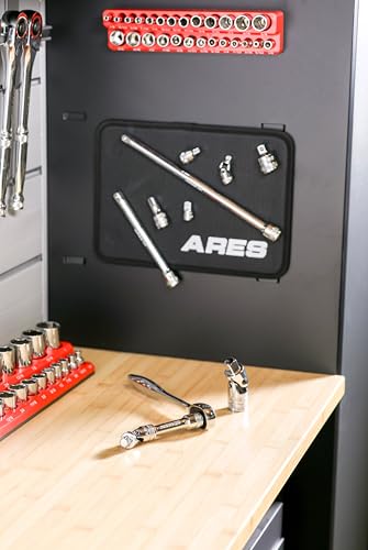 Image of ARES 71270-10-Piece Socket Accessory Set - Premium Chrome Vanadium Steel with Mirror Finish - Includes Socket Adapters, Extensions and Universal Joints