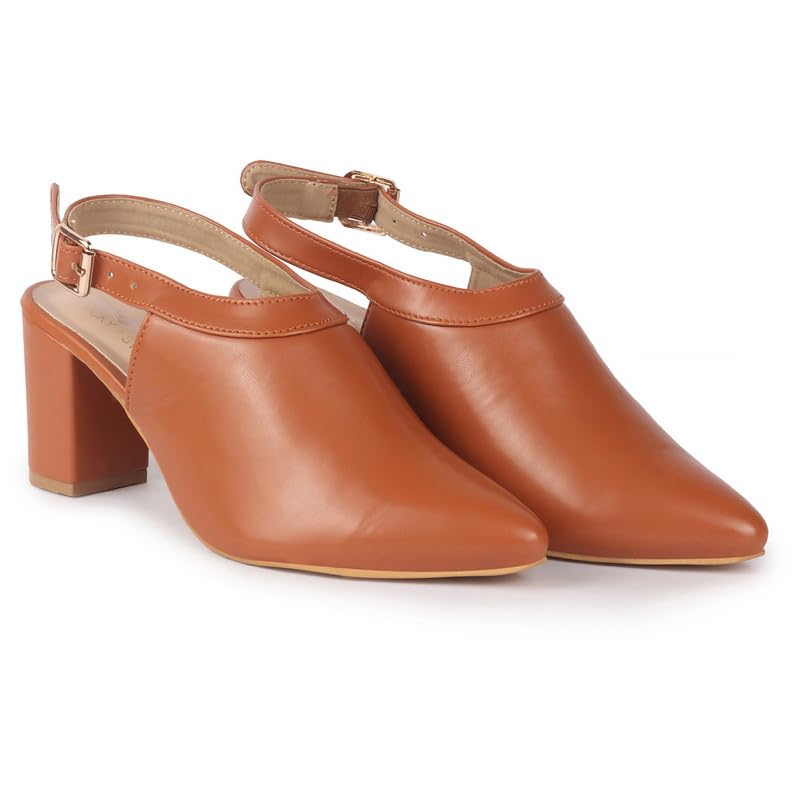 Image of FAUSTO Women Pointed Toe Block Heel Adjustable Backstrap Shoe Style Sandals | Soft Padded Insole | Semi Formal Outfit Sandals