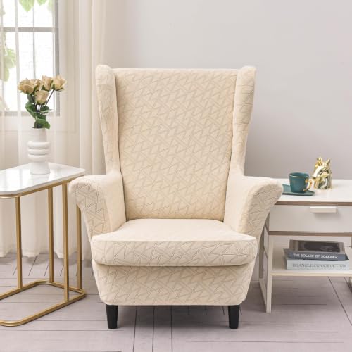 BEIWOSHA Fundas for sillas con Respaldo de Orejas, Juego Piezas, Fundas sillones diseño, Funda Silla Suave y sólido, elástica sillón Protector Muebles Sala Estar, Dormitorio, Hotel