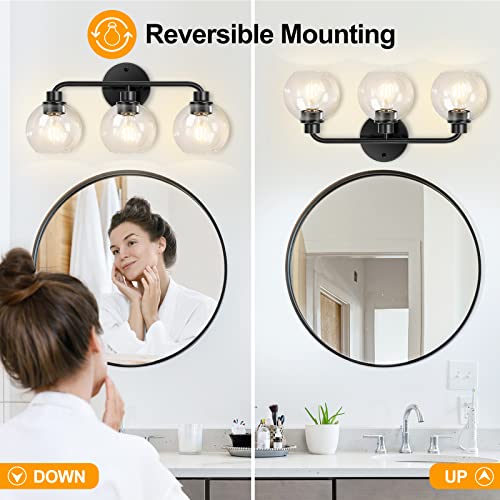 Bathroom Light Fixtures 3 Light Bathroom Matte Black Vanity Light, Modern Wall Sconce Lighting Vintage Bath Wall Mounted Light With Globe Glass Shades Porch Wall Lamp For Living Room Bedroom Kitchen #TOP1