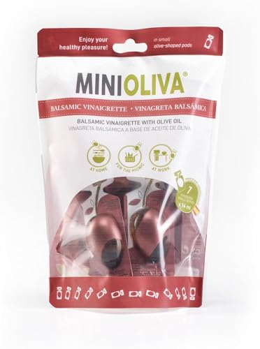 MINIOLIVA Vinagreta Balsámica con Aceite de Oliva - 7 Dosis Individuales de 14 ml, Perfecta para Casa, Trabajo y Picnic con Empaque Ecológico y a Prueba de Fugas