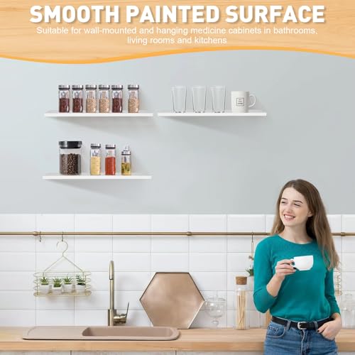 Reaeng 4 Pack 13 Inch Wooden Medicine Cabinet Replacement Shelves - Sturdy Wall-Mounted Shelves, Easy Install for Kitchen or Living Room Cabinets (White, 13 Inch)