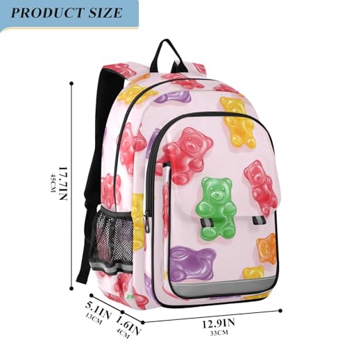 Colorful Gummy Bears Backpack for Boys Girls Elementary School Bag Kids Bookbag Travel Rucksack With Reflective Stripes2