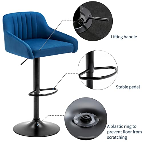 Fefances Bar Stools Counter Height Bar Stool Velvet Swivel Bar Stools Height Adjustable With Black Metal Base Dark Blue #TOP5