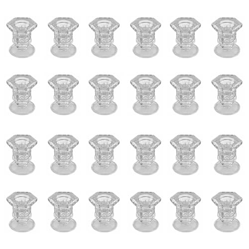 BTGLLAS Candlestick Holders - 24 Pack Glass Candlestick Holders, 2.36"