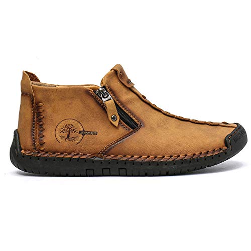 QINGCOMFACAI Mens Ankle Boots Leather Casual Loafers Shoes Slip On Fashion Hand Stitching Chukka Shoes Driving Outdoor Working Shoes2