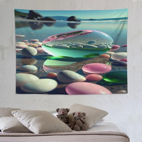 Tapisserie plage de pierre esthetique 150x200 grand format grand realisme
