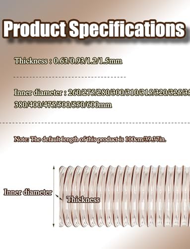 Tear-Resistant Clear Dust Collection Hose | Puncture-Proof Flexible Duct Pipe | Ideal for Workshops & Industrial Use | 100cm Long, 500mm Diameter, 1.5mm Thick