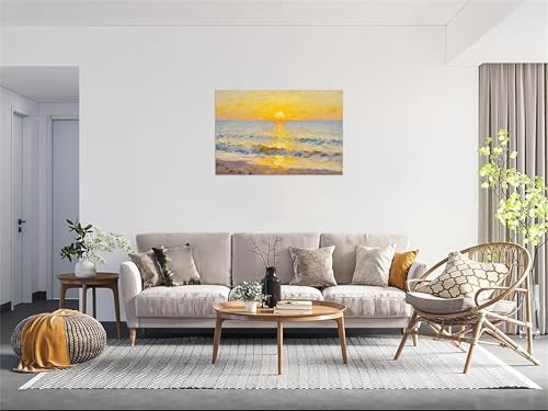 Tableau-Soleil jaune Mer moderne pour image muraux salon et chambre