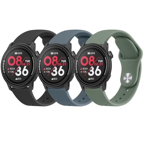 Meliya Bands for Coros Pace 3 /Pace 4/Apex 2 Pro/Apex Pro/Apex 46mm Smart Watch Bands, 22mm Soft Silicone Sport Strap Replacement Band for Coros Pace 4/3 Watch (Black+BlueGray+Cactus)