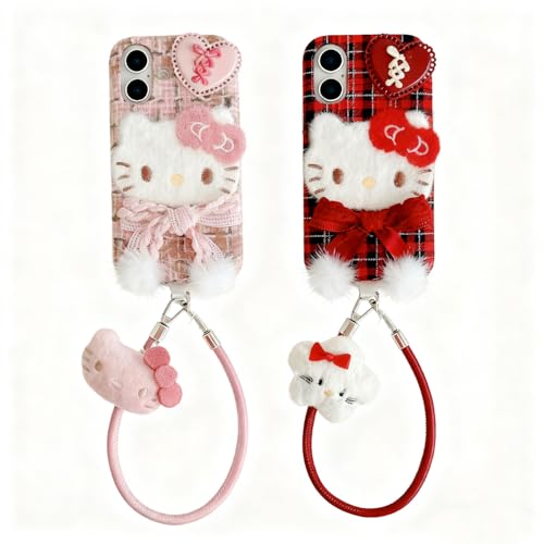 iPhone 13promax 用 サンリオ Hello Kitty 対応 ふわふわ ベロア生地 ウィンターロマンティックな雰囲気 クラシックなクリスマスカラー〜 秋冬 立体 カートゥーン クリエイティブ キャラ 可愛さ爆発 耐磨耗 滑り止め