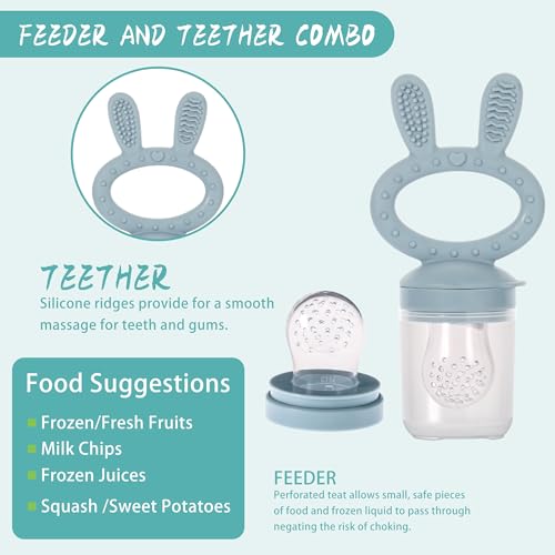 WAJIAYON Baby Breastmilk Popsicle Molds & Baby Fruit Feeder (2 Pack), Baby Food Freezer Tray Storage Containers, Silicone Teething Pacifier Feeder and Teether for Babies,Baby Feeder - Blue
