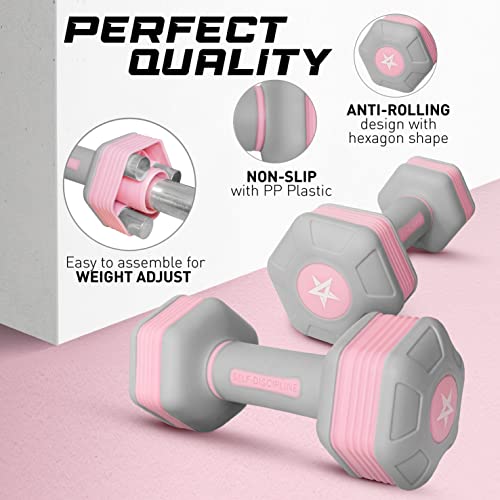 Yes4All Adjustable Dumbbells For Women/Non-Slip & Safe Pp Plastic-Coated Dumbbell Sets (Pair) With Easy 3.68-To-5 Lbs Weights Change, Anti-Roll Hex Shape, Pleasing & Compact Design For Any Routine #TOP2