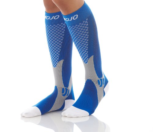 Mojo Compression Socks Unisex Graduate Knee Length | Silver Design | Blue Small
