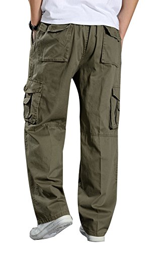 Men's Cotton Full Elastic Waist Button Fly Cargo Pants2