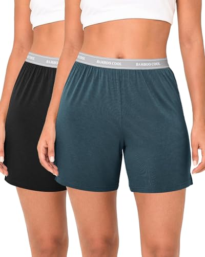 Image of BAMBOO COOL Womens Pajama Shorts Elastic Waistband Pj Pants Leg Opening Lounge Sleep Shorts, 2 Pack