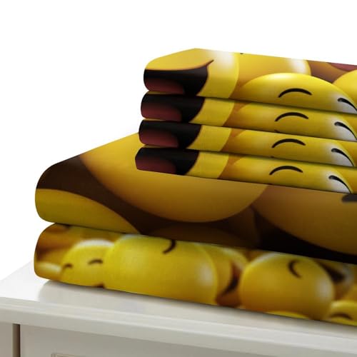 Parure de lit avec housse de couette microfibre jaune taie d'oreiller smiley - 6