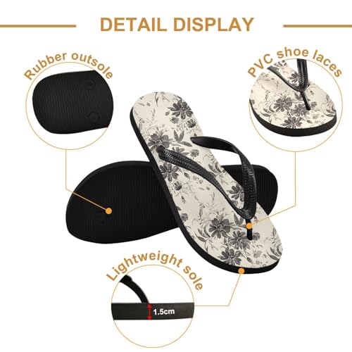 Floral Blossom Gray Flip Flops for Beach Thong Sandals Anti-slip Lightweight Flat Slippers for Travel Summer Outdoor3