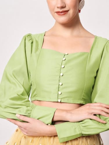 Image of studio rasa Chroma Button Down Shirt Style Crop Top for Women Girls Casual Party
