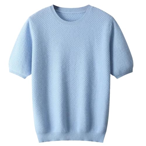 Men's Solid Regular O-Neck Short Sleeves Thin Sweater Pullover with