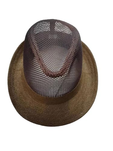 Sombrero de verano para hombre, de malla de poliéster, transpirable, perforado, con borde enrollado, marrón, 7125