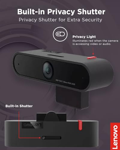 Image of Lenovo HD 1080p Webcam (LC50) - Monitor Camera with 90 Wide Angle, Dual Microphones & Smart Video Capture - Magnetic Desktop Cam w / Privacy Shutter & Light for Virtual Class, Meetings & Conferences