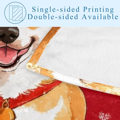 Plaid Corgi de Noël 150x100 cm en flanelle douce imprimé flocon