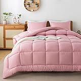 WhatsBedding Pink Comforter Set Queen, Lightweight All Season Soft Down Alternative Bed Comforter, 3 Pieces Bedding Set with 2 Pillowcases, Queen Size, 88'x90'”。