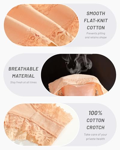Image of FINETOO Cotton Underwear for Women Sexy Panties Lace Hipster Low Rise Breathable Womens Cheeky 6 Pack S-XL