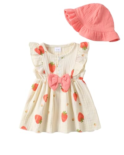 Image of sweetabby Toddler Baby Girl Dresses Summer Clothes Boho Short Sleeve Dress Ruffle Infant Sundress Cute Girls Outfit