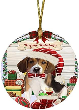 Summertime Tropical Island Beach American Foxhound Dog Round Flat Ornament - Pet Decorative Hanging Ornaments for Christmas X-mas Tree Decorations - 2.75" Round Flat Ceramic Christmas Ornament POR1234