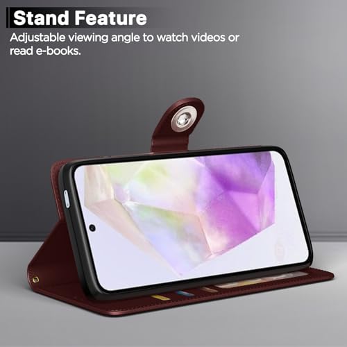 Image of Pikkme Flip Cover Leather Finish | Inside TPU with Card Pockets | Wallet Stand and Shock Proof | Complete Protection Button Flip Case for Samsung Galaxy A56 5G(Brown)