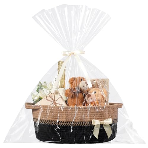 Colingmill Woven Gift Basket with Ribbons Bow Tie and Bag, Empty Decorative Chest Box, 14