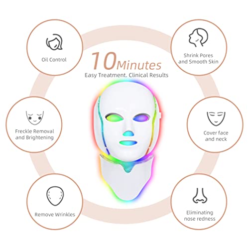 Led Face Mask Light Therapy - 7 Color Photon Blue & Red Light Maintenance Skin Rejuvenation Facial Skin Care Mask, Home Skin Care Mask For Face And Neck #TOP1