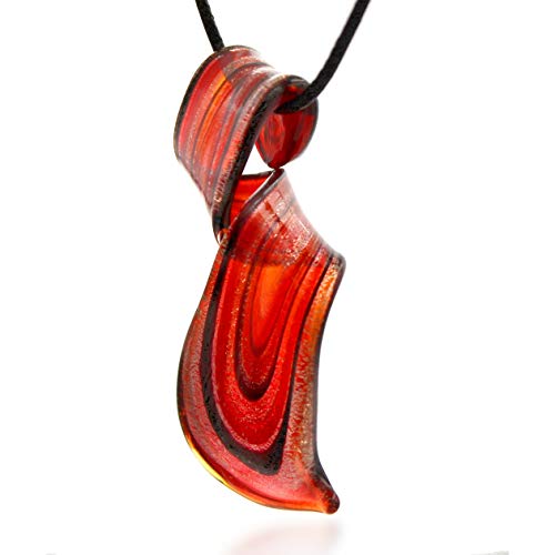 Besheek Handmade Murano-Inspired Glass Red And Black Twisted Curl Pendant Necklace Jewelry #TOP1